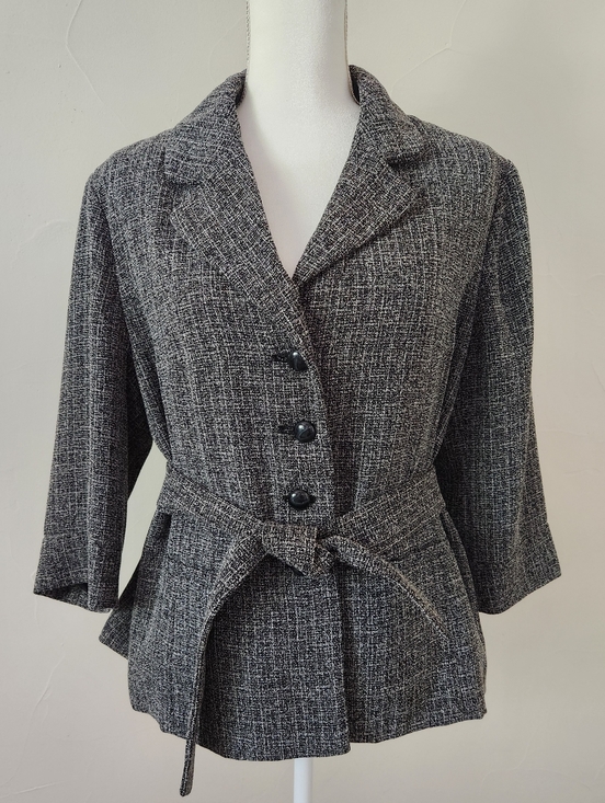 Cato Jackets & Blazers - Cato Gray Tweed Buttoned Blazer with Waist Tie
